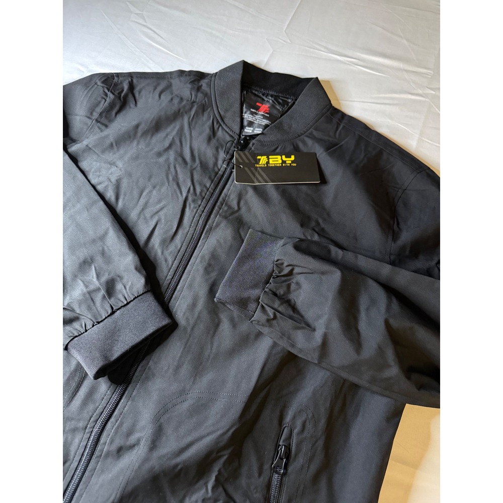 TBY Mens Fashion Bomber Jacket Black Lightweight Flight Windbreaker GAQ0019 L